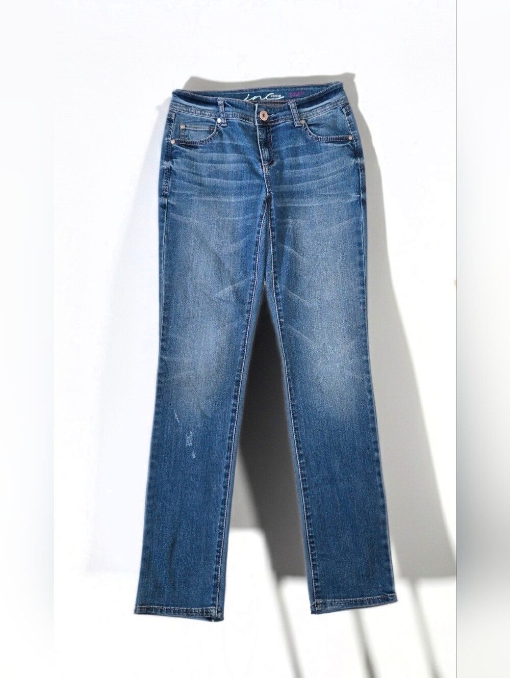 INC International Concepts Straight-Leg Dark Blue Denim Boyfriend Jeans. Size 0